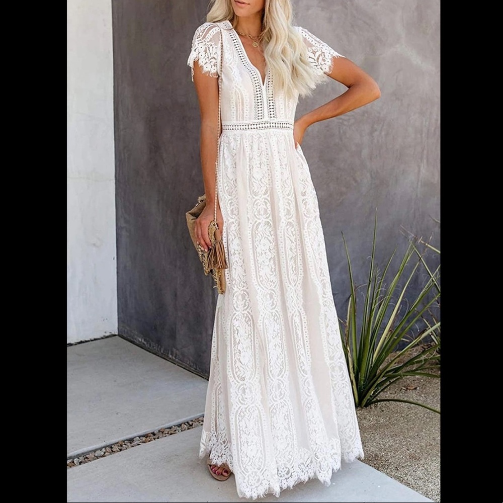 White Lace Bohemian Maxi Dress